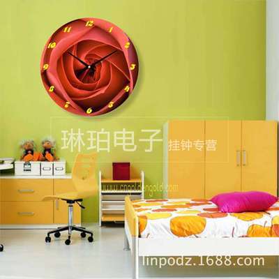 红色玫瑰爱情艺术挂钟 出口品质，装点浪漫时光